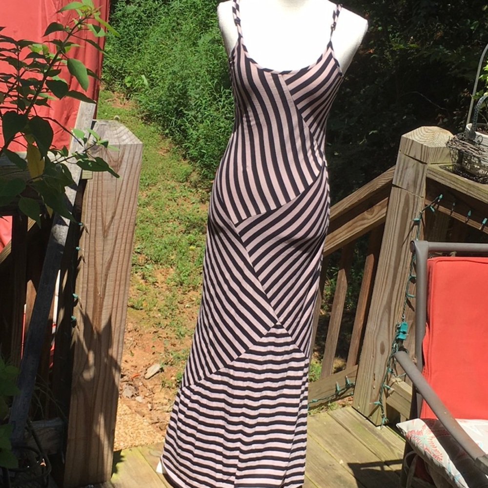 Monteau Stripe Pink Cream & Black Maxi Dress